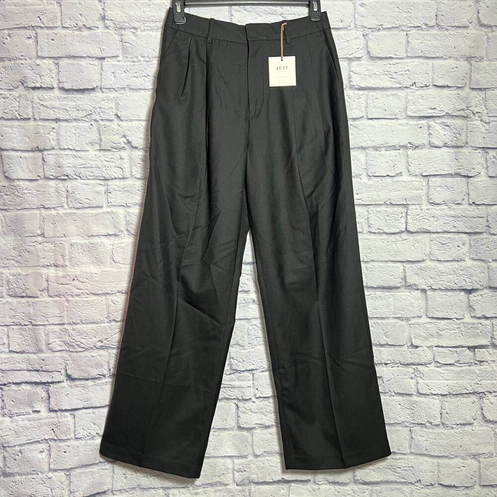 NEW American Eagle AE77 Wool Blend Pleated Wide Leg Drape Pants Size 6 Black NWT
